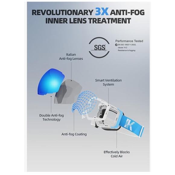 Ski Goggles, Interchangeable Magnetic Lens Snow Goggles, Anti Fog - Picture 3 of 6